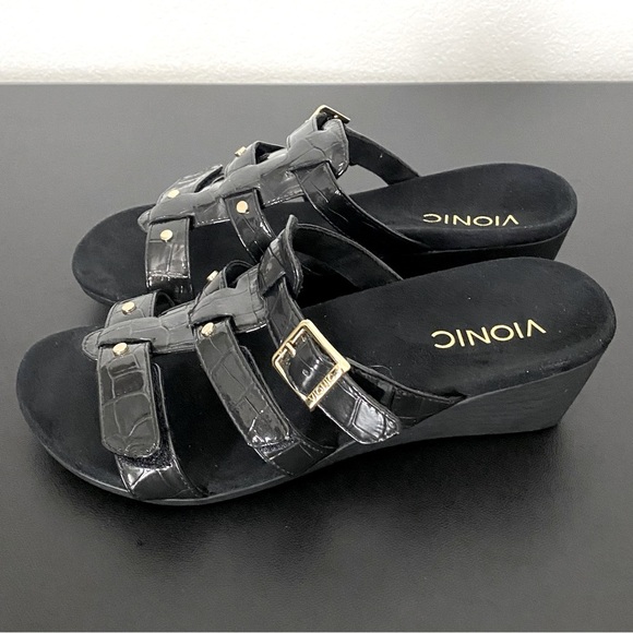Vionic Triple Adjustable Strap Wedge Sandals Radia Slip On Slides Like New - Picture 4 of 12